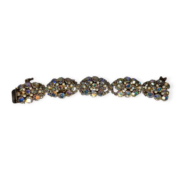 Vintage Signed Alice Caviness Aurora Borealis Rhinestone Bracelet Gold Tone - Picture 1 of 13